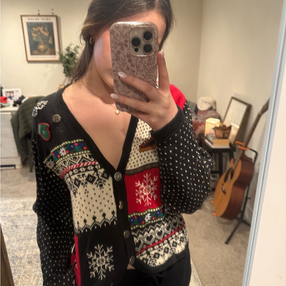 Festive Xmas Black and Red Women's Sweater